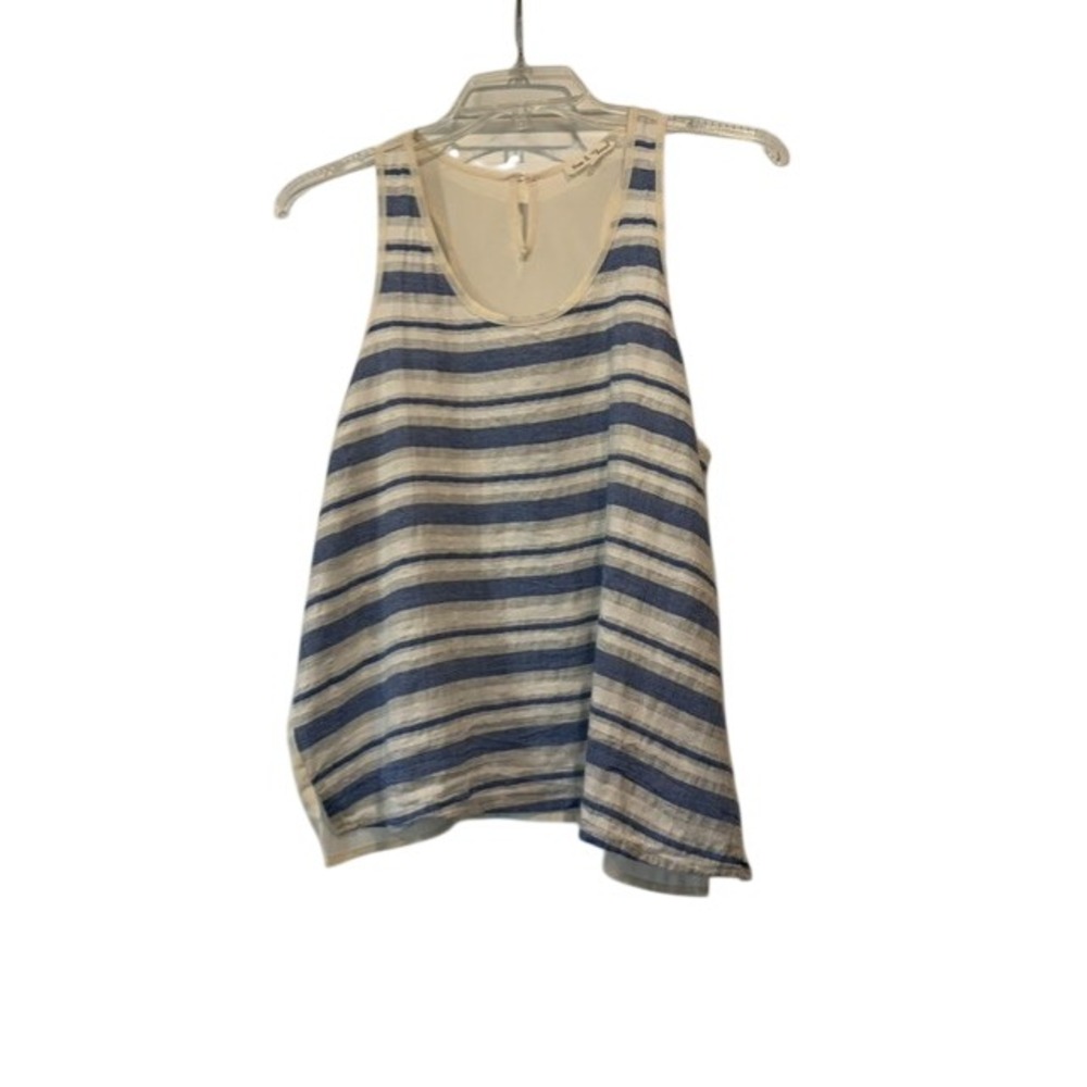 Hem & Thread Womens Blue Ivory Stripe Tank Coastal Grandmother Beach Resort S